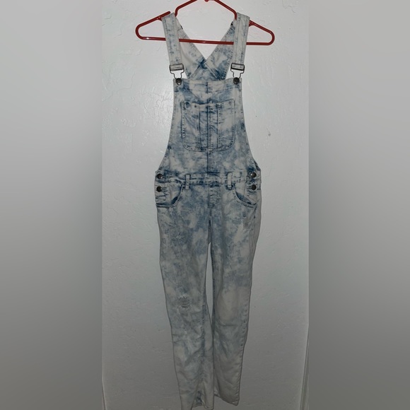 Bleached looking overalls. Coveralls. Bibs. Romper. White and blue. Rue 21 - Picture 1 of 11
